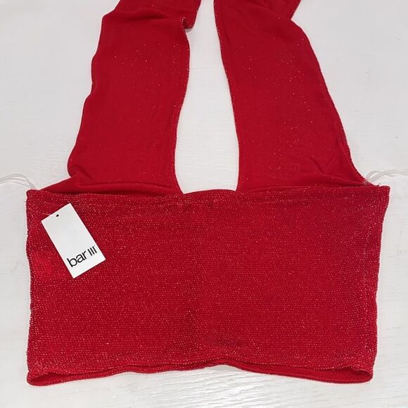 Bar lll Holiday Party Cherry On Top Red With Metallic Silver Stitch Halter Top - Picture 9 of 14